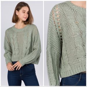 Dusty Sage Cable Knit Crop Sweater